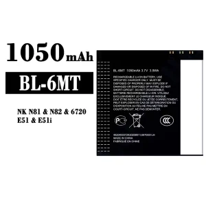 バッテリー BL-6MT 対応 Nokia NK N81/N82/6720/E51/E51i